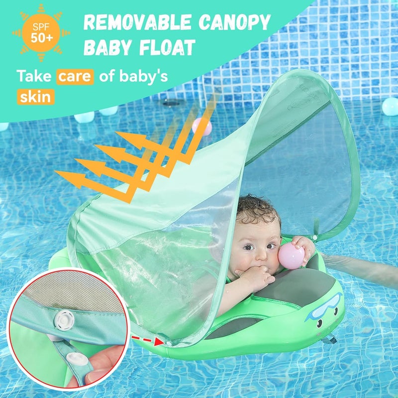 GENTEACO Mambobaby Baby Swim Float with Canopy Non-Inflatable Infant Pool Float with Tail 3-24 Months Avoid Flip Solid Skin-Friendly Material for Toddler Boys Girls - Image 3